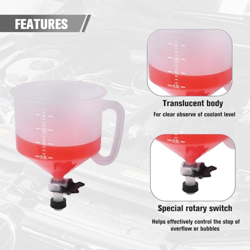 Zpana 15PCS Car Coolant Funnel Kit, No-Spill Vehicle Radiator Filling Funnel Bleeder with Adapters, No-Leak Auto Radiator Burping Filler, Universal for SUV RV Truck (Red) - color: Red
