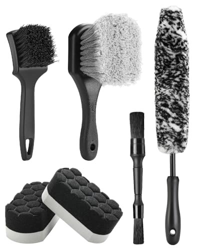 Fantasticlean 6PCS Car Wheel Brush Kit for Cleaning Tires | Tire Brush, Soft Rim Brush, Bendable Wheel Cleaner Brush for Cleaning Wheels, Double-Ended Detailing Brush, Applicator Pads - size: 6PCS-WDK001