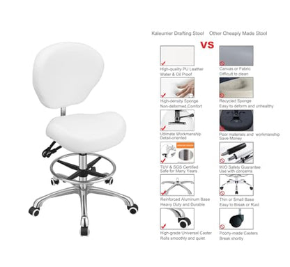 Kaleurrier Drafting Stool Adjustable Height,Drafting Chairs with Backs | Ergonomic,Heavy Duty,Tall Office Chairs for Art Studio Standing Desk Kitchen Garage Shop Massage Lab Dental Hair Salo - color: White