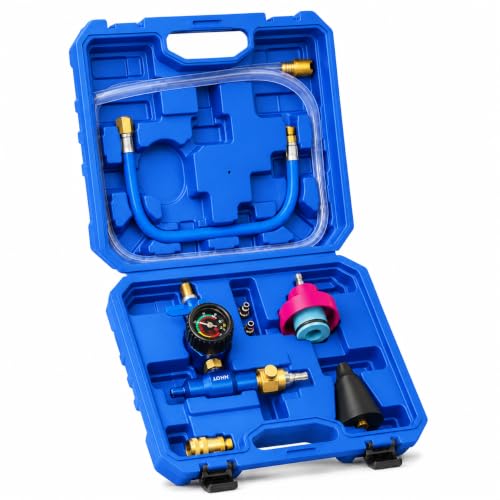 Mhot Coolant Vacuum Refill Kit，9Piece Radiator Cooling System Tool Set with 1 Three-Stage Universal Conical Adapter for Leak Detection and Coolant Refill, Includes PVC Hose and Blue Extension Hose - color: BLUE