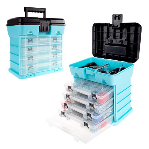 Small Parts Organizer Box - 10-Inch Portable Storage Case with 4 Removable Multi-Compartment Trays for Screws, Beads, Small Fishing Tackle, Hardware, and Craft Supplies by Stalwart (Light Blue) - color: Blue