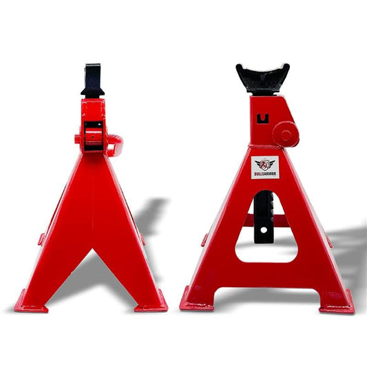 BullsArmor Jack Stands 3 Ton (6,000 lbs) Capacity - Heavy Duty Professional Steel with Self-Locking for Car, Small SUV - Adjustable Height with High Lift Range for Garage & Workshop - Red, 1 Pair