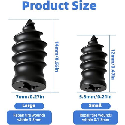 Tire Plug Kit, Tire Repair Rubber Nail Kit with Screwdriver, 2 Sizes Self-Sealing Screw-in Tire Repair Plugs, for Tubeless Tire Puncture Repair for Car, Truck, Motorcycle ﻿ (10)