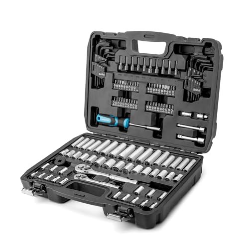 DURATECH 121-Piece Mechanics Tool Kits, Include SAE/Metric Sockets Set, 72-Tooth Drive Ratchet, 40-in-1 Magnetic Screwdriver, and Hex Keys with Carrying Tool Box for Auto Repair