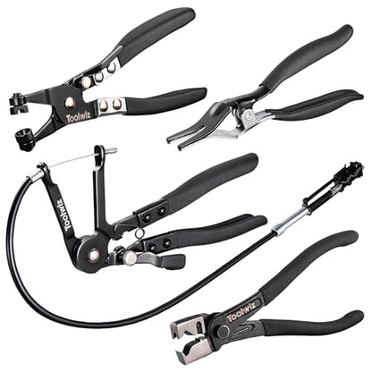 Toolwiz Hose Clamp Pliers Set, 4 Pcs Coolant Radiator Spring Clamp Pliers | 27" Long Reach Wire clamps, Flat Band, Clips Remover, Clic-R Type Hand Tool, Radiator, Fuel Line Sepairs Automotive Tools - style: 4Pack Hose Clamp Pliers Set