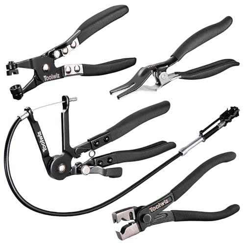 Toolwiz Hose Clamp Pliers Set, 4 Pcs Coolant Radiator Spring Clamp Pliers | 27" Long Reach Wire clamps, Flat Band, Clips Remover, Clic-R Type Hand Tool, Radiator, Fuel Line Sepairs Automotive Tools - style: 4Pack Hose Clamp Pliers Set