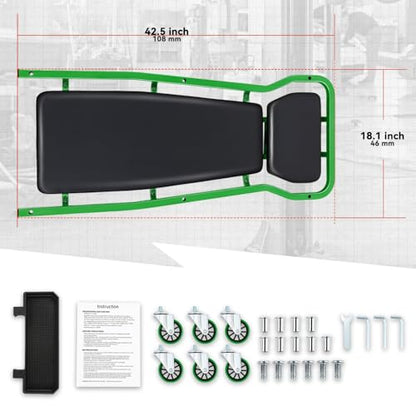 Auto Dynasty Universal 42" L X 18" W Green for Under Car Repair Vehicle SUV Truck Pickup Adjustable Creeper with Padded Headrest + Casters - color: Green