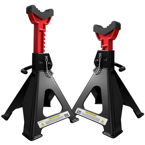 6 Ton Jack Stands Heavy Duty 13,200 LBs, Car Jack Stands for Trucks with Double Pin Locking & Extra Rubber Pads, 15.6"-23.4" Adjustable for Garage, Home, Vehicle Lifting, 1 Pair Black+Red - color: Black+Red, size: 6 Ton Jack Stands with Rubber Pads
