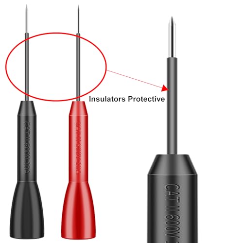 4 Pack 2mm Extended Needle Test Probes, 600V/10A Non-Destructive Insulation Wire Piercing Needle Stainless Steel Extra Thin Electrical Needle multimeter Probe for Fluke Meter Test Lead (Black-Red)