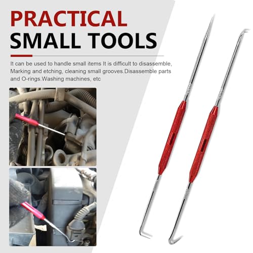 2PCS CarbonSteel Hook Tool and Pick Set, Carbon Steel Rustproof Double-ended Hook Auxiliary Dismantling Tool, O-ring Seal Gasket Mini Precision Puller Remover, Accessories Fit for Most Cars