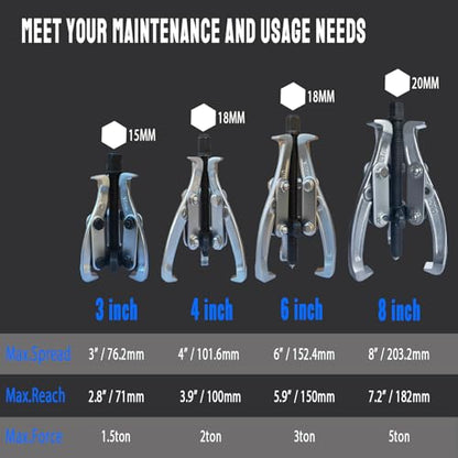 8 in 1 Gear Puller Set, 3" 4" 6" 8" Bearing Pulley Puller Kit, Cr-V Steel 2 Jaw & 3 Jaw Gear Puller with Reversible Jaws, 72Pcs Puller Set for Bearing Gear Pulley Flywheel Removal - size: 72pcs puller