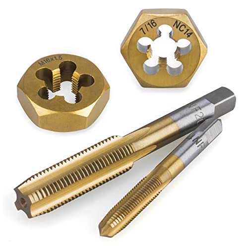 86-Piece Master Tap and Hex Die Set, Premium Titanium Coating | SAE Size #4 to 5/8”, Metric Size M3 to M16 | For All Coarse, Fine, Pipe Threads | Complete with Holders, Stocks, Gauges and Metal Case - style: HSS Titanium Set, 86-Piece