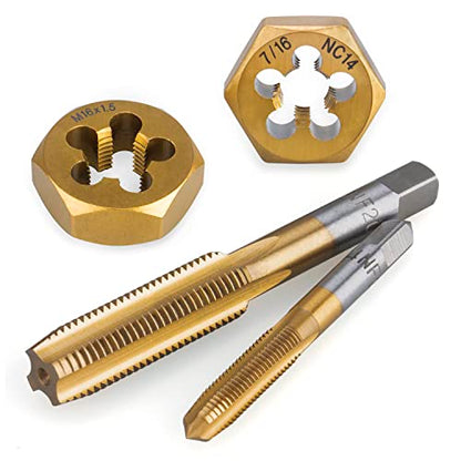 86-Piece Master Tap and Hex Die Set, Premium Titanium Coating | SAE Size #4 to 5/8”, Metric Size M3 to M16 | For All Coarse, Fine, Pipe Threads | Complete with Holders, Stocks, Gauges and Metal Case - style: HSS Titanium Set, 86-Piece