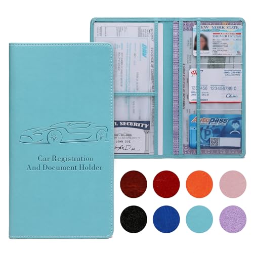 Car Registration and Insurance Card Holder for Women Men, Blue Glove Box Paperwork Organizer with Magnetic Buckle for Easy Access and Protect Documents and Various Cards in Vehicle - color: Blue