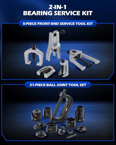 OMT 26pc Ball Joint Tool Kit, Ball Joint Removal Kit, Press & Separator | Tie Rod End Tool Set, Receiving Tubes, for GM Chevrolet Ford Dodge 2WD 4WD, Forged Steel, for SUV Car Light Truck
