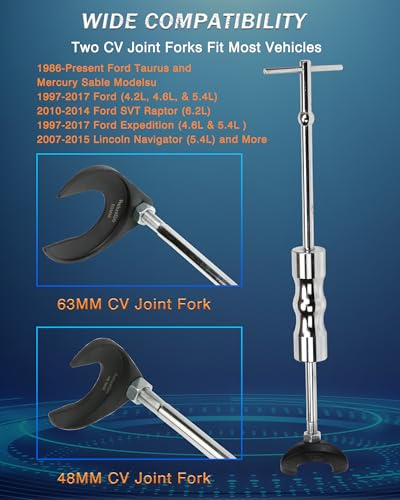 ReluxGo Inner CV Axle Puller Removal Tool with 5/8"-18 Slide Hammer and Extension Upgraded Pole, CV Joint Removal Tool with 63mm 48mm CV Joint Fork and Outer CV Joint Adapter Steel Cable Adapter - size: 2" & 2.5" CV Joint Fork With Box
