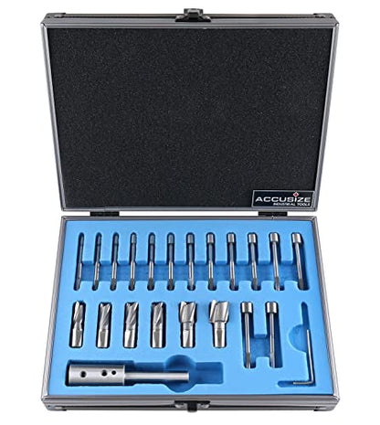 Accusize Industrial Tools 21 Piece Metric H.S.S. Interchangeable Pilot Counterbore Set, Straight Shank, 8.5-16.5 mm, 3620-0122 | 8.5 - 16.5mm, 21 Pc Metric HSS Interchangeable Pilot Counterbore Set, Straight Shank - size: Metric, style: Interchangeable pi