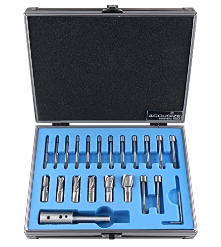 Accusize Industrial Tools 21 Piece Metric H.S.S. Interchangeable Pilot Counterbore Set, Straight Shank, 8.5-16.5 mm, 3620-0122 | 8.5 - 16.5mm, 21 Pc Metric HSS Interchangeable Pilot Counterbore Set, Straight Shank - size: Metric, style: Interchangeable pi