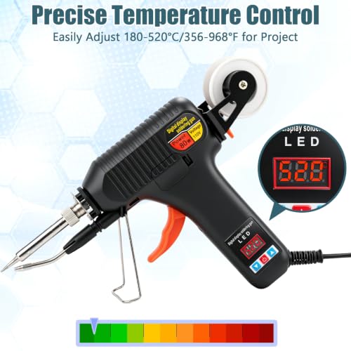 Soldering Gun Kit, 80W Adjustable Temperature Soldering Iron with LED Display, 3 Tips, 3 Solder Wire Rolls, Desoldering Pump, Tweezers & Brass Wire Cleaner for Electronics Repair and DIY Welding