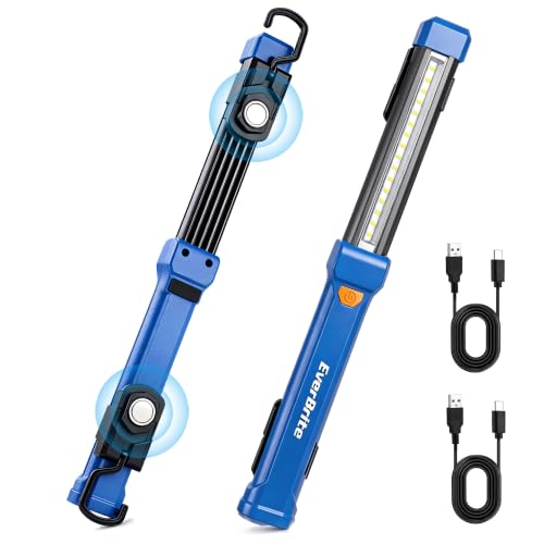 EverBrite 1000LM Magnetic Work Light, Rechargeable LED Mechanic Light with Dual Magnetic Bases & 360° Hanging Hooks, 4 Modes Under Hood Work Light for Car Repair, Garage, Emergency, 2 Pack Blue - color: Blue