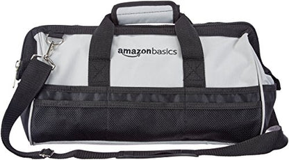 Amazon Basics Durable Wear-Resistant Tool Storage Bag with Adjustable Shoulder Strap,Portable Tool Organizer,16 in,Black & Grey,(Pack of 8) - size: Large Standard Bag (Pack of 8)