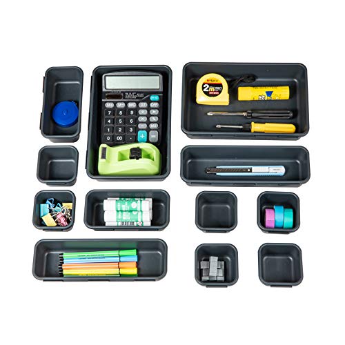 Gonice 18 PCS Black Desk Drawer Organizer Tray, Interlocking Drawer Organizers and Storage with 3 Sizes for Office, Bathroom, Kitchen, Makeup - size: 18 PCS black