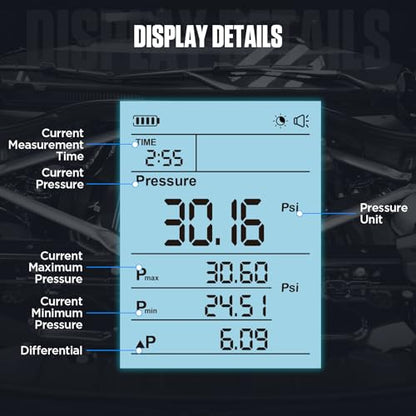 AUTOOL Fuel Pressure Gauge Digital Fuel Pressure Tester Kit 0-426PSI 0~29bar for Petrol Engine Fuel Pressure Test, Automotive Fuel Pressure Tester with Hoses Adapters