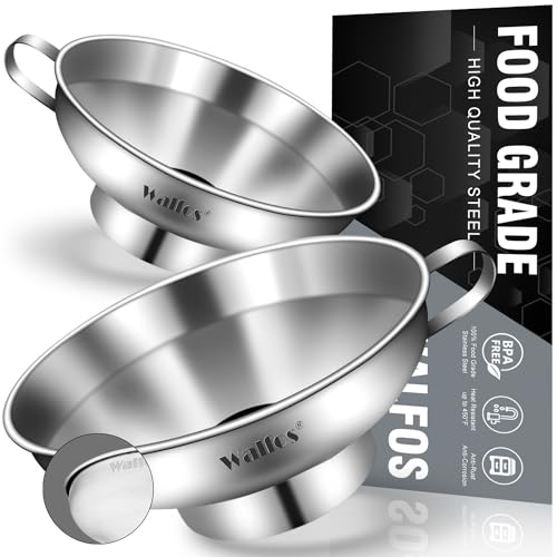 Walfos 2 Pack (4in & 5.5in) Stainless Steel Wide-Mouth Funnel with Handle for Wide and Regular Mason Jars Canning Jars, Wide-Mouth Funnels for Kitchen Use,Transferring Liquid and Dry Ingredients - color: 2pc funnel 5.5+4 inch