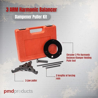 PMD Products 3 ARM Harmonic Balancer Puller and Installer Kit - Professional Automotive Repair Tool Set for Chrysler, GM, Ford, Mitsubishi - Heavy-Duty Durability, Versatile Application