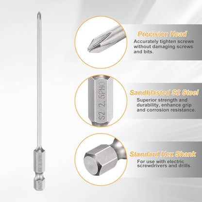 HARFINGTON 4pcs #0 Phillips Screwdriver Bit PH0 1/4" Hex Shank 4.3" (110mm) Long 0.1" Rod Magnetic Cross Head Drill Bits S2 Steel Industrial Screw Driver Bit for Electric Power Tools, Gray - size: PH0 x 4.3" x 0.1"