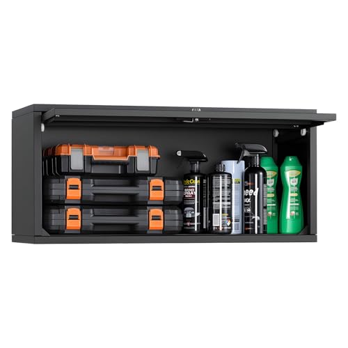 VEVOR Metal Wall Cabinet, 30.31W x 12.01D x 14.02H Inch, Floating Garage Tool Cabinet with Up-Flip Door, 120 lbs Load per Shelf, Fit for Garage, Basement, Kitchen, Warehouse, Assembly Required - size: Upgrade Flip up 14"