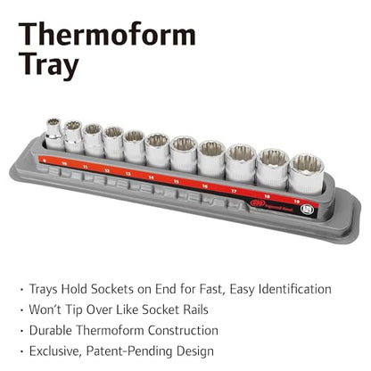 Ingersoll Rand 11-Piece 3/8-Inch Drive Metric Shallow Socket Set, 12-Point (8–19mm), Chrome Vanadium Steel, Mirror-Polish Finish, with Thermoform Organizer Tray – 752047X - size: 3/8 in. Drive Shallow Socket Set, style: Metric