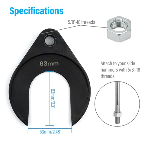 63mm Inner CV Axle Puller Removal Tool with Nut, Front Wheel Drive Axle Pulley Attachment, CV Joint Fork Adapter Fits Slide Hammers with 5/8"-18 Threads, CV Joint Axle Removing Tool - size: 63cm