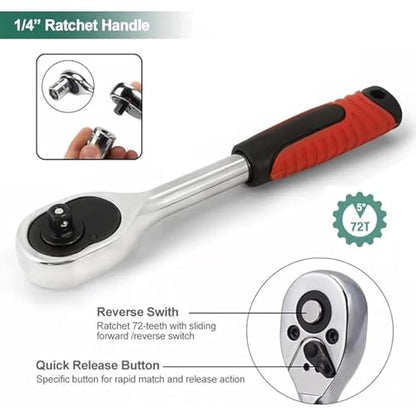 Ratchet Wrench Kit – 3/8 Drive Wrench Set, Marine Electric Tool, 46-Piece Mechanic Kit | Professional Automotive, Workshop, DIY and Boat Repair Equipment - color: Green