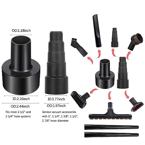 Vacuum Attachments for Shop Vac Accessories, 1 1/4" to 2 1/2" Vacuum Hose Adapter, 1.25" Hardwood Floor Brush, 1.25" Crevice Tool, Utility Nozzle with Brush, Horse Hair Round Dust Brush - size: S 11 Pcs
