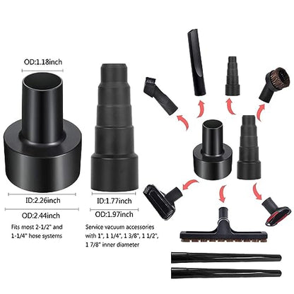 Vacuum Attachments for Shop Vac Accessories, 1 1/4" to 2 1/2" Vacuum Hose Adapter, 1.25" Hardwood Floor Brush, 1.25" Crevice Tool, Utility Nozzle with Brush, Horse Hair Round Dust Brush - size: S 11 Pcs