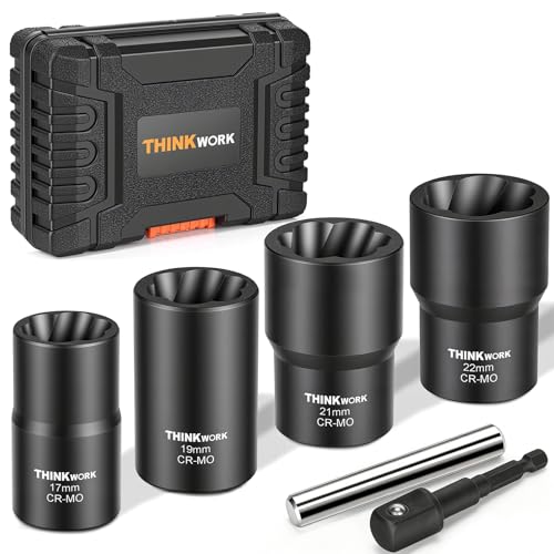 6-Piece Lug Nut Removal Tool, 1/2" Drive Wheel Lock Removal Kit | for Damaged, Rusted, Rounded-Off, Stripped Fasteners, 17-22mm, Cr-Mo, Reverse Spiral Flute, Black Oxide Coating, Storage Case - size: 5-piece