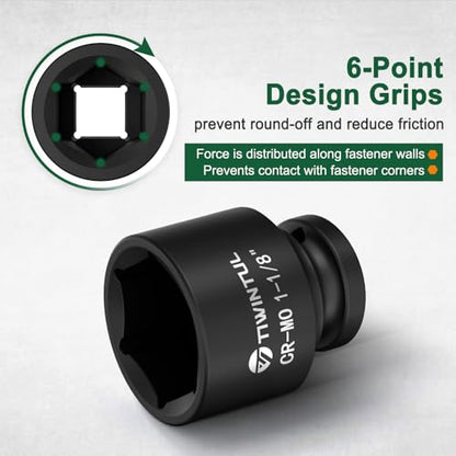 1-1/8" Impact Socket 1/2 Inch Drive for Easy Removal of Axle Nut | Heat-Treated CO-MO Steel Impact Socket, 6 Point Design, SAE, Axle Nut Socket for Automotive, Truck and Machinery Maintenance - size: 1-1/8" (Standard)