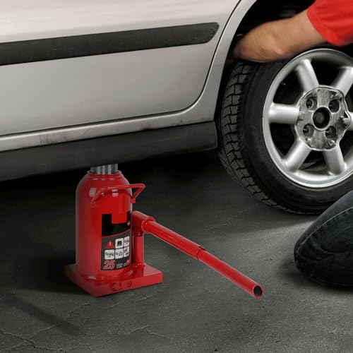 Magshion 25 tons Automotive Welded Hydraulic Bottle Jack w/Manual Handle for Car, Truck, SUV, 10" to 18" Lifting Range (Red)
