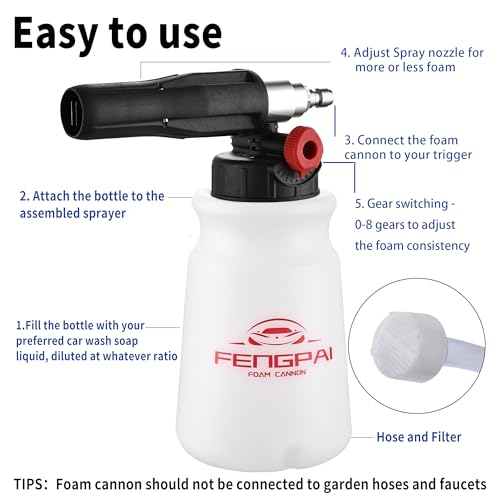 FENG PAI Foam Cannon for Pressure Washer, Car Wash Snow Foam Cannon Lance Pressure Washer Soap Dispenser with Adjustable Thick Foam, 1/4 Quick Connector, 1L - color: Foam Cannon Kits