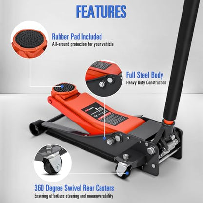 Nilight 3 Ton Floor Jack, Low Profile Car Hydraulic Jack with Dual Pistons Quick Lift, 2.95"-19.88" Lifting Range - style: Dual Pump