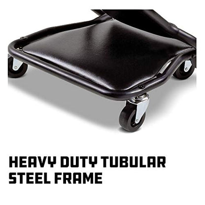 Powerbuilt 42-Inch Triplex Folding Creeper, Rolling Seat, and Brake Stool, All-in-One Adjustable Roller Garage Chair, Lay Down or Sit, Black 620469 - style: 3-in-1