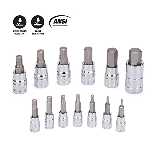 EMENTOL 13PCS Hex Bit Socket Set, Metric, CR-V, S2 Steel, 1/4", 3/8" and 1/2" Drive, Bit Socket Tool Kit, 2mm-14mm, Allen Bit Socket Kit - size: 13PCS (Metric)
