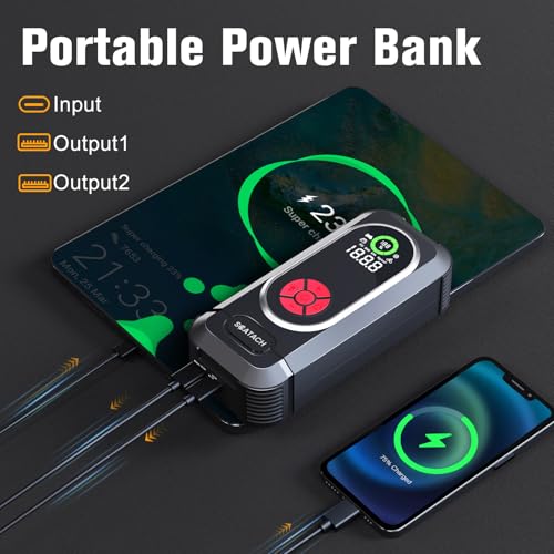 6000A Jump Starter with Air Compressor, Car Battery Jump Starter Portable (10.0 Gas/10.0L Diesel), 150 PSI 12V Car Battery Jump Box with Tire Inflator, Jumper Cables, LED Light, LED Display - color: black