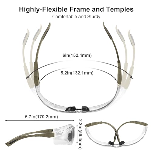 xaegistac Shooting Glasses Anti Fog -Shooting Range Eye Protection | Adjustable Safety Glasses with Z87.1 Certificated Impact Reistance - color: Khaki Frame Clear Lens