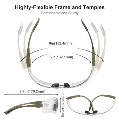 xaegistac Shooting Glasses Anti Fog -Shooting Range Eye Protection | Adjustable Safety Glasses with Z87.1 Certificated Impact Reistance - color: Khaki Frame Clear Lens