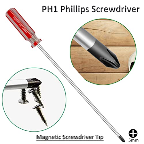 Long Screwdriver Phillips and Slotted Flat-Head Screwdriver PH1 10inch with Magnetic Tip (10inch No.1) - size: 10inch No.1