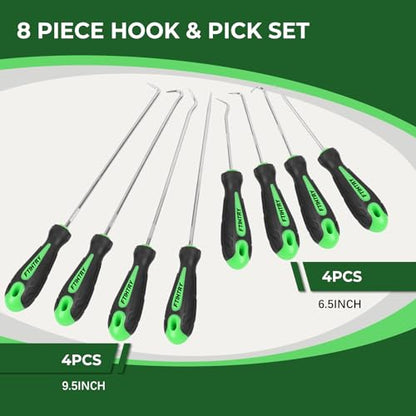 FTIHTRY 8PCS Pick and Hook Set, Precision Automotive Hook Set, Car Auto Oil Seal/O-Ring Seal Gasket Mini Precision Hooks Puller Remover (Green)