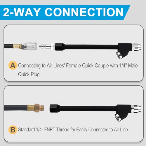 6.6" Air Chuck, 1/4" FNPT Extended Reach Tire Chuck 2-Way Connection Tire Air Chucks for Tire Inflator Gauge and Air Compressor Accessories with Quick Plug (2 Pack) - size: 2 Pack