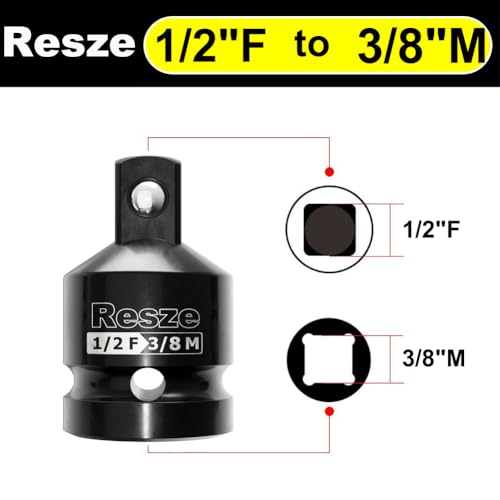 Resze 2PCS Impact Socket Adapter and Reducer Set, 1/2"to 3/8" Drive Socket Adapter Set, Square Adapter Breaker Bar Wrench Conversion Kit Mechanic tools - size: 1/2"to 3/8"